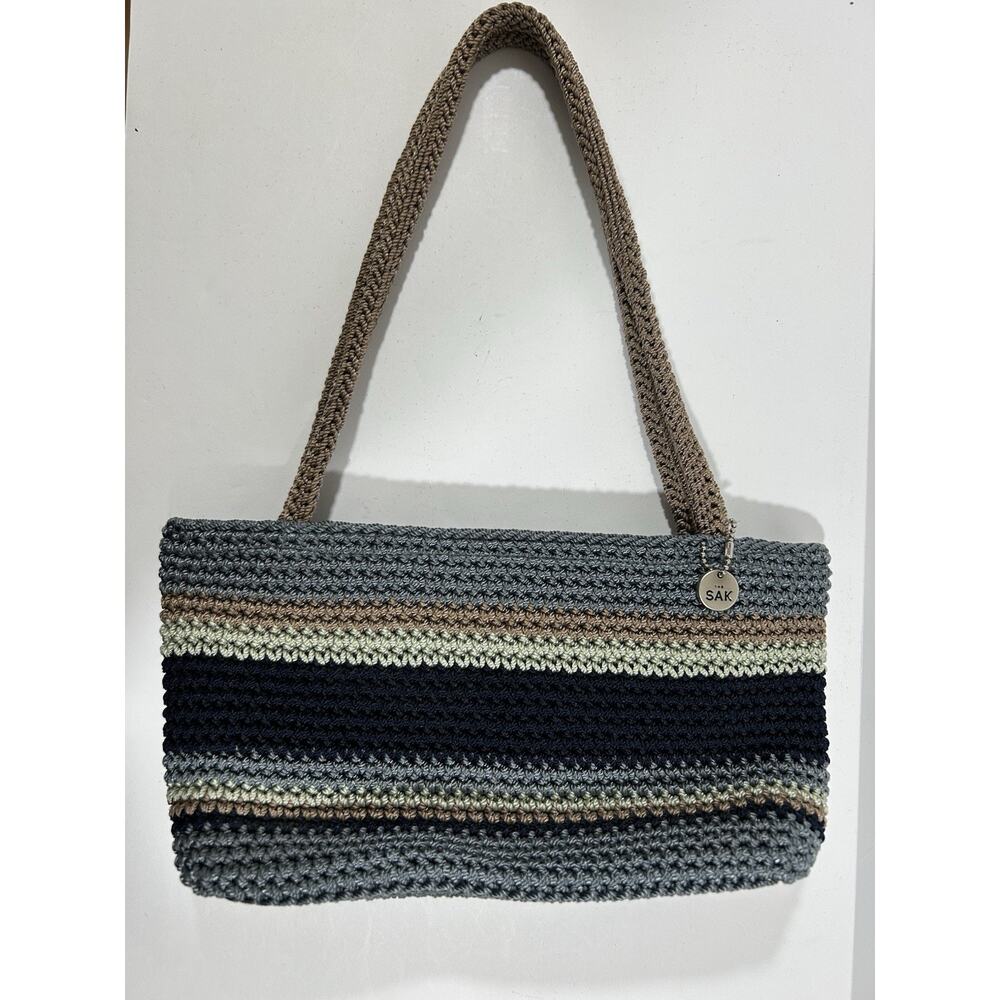 The SAK Women's Classic Mini Dusk Striped Top Zip Crochet Hand Bag w/ Sak Charm